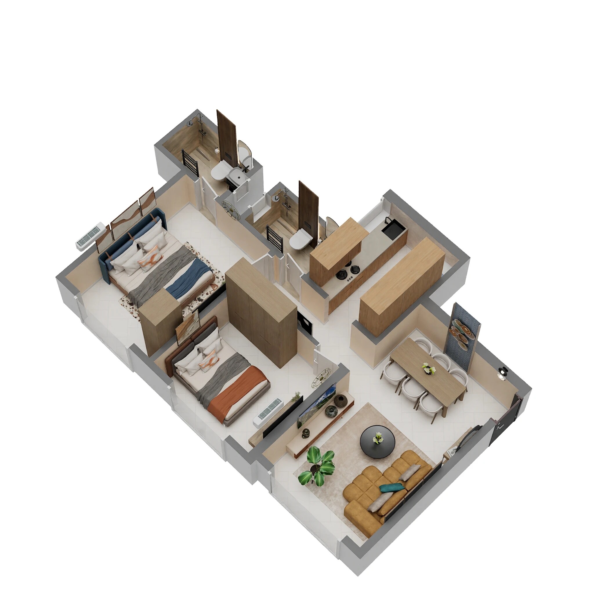 Floor plan of 2 BHK 630 Sq. Ft. Apartment in Nakasha Dynamix 36, Mumbai