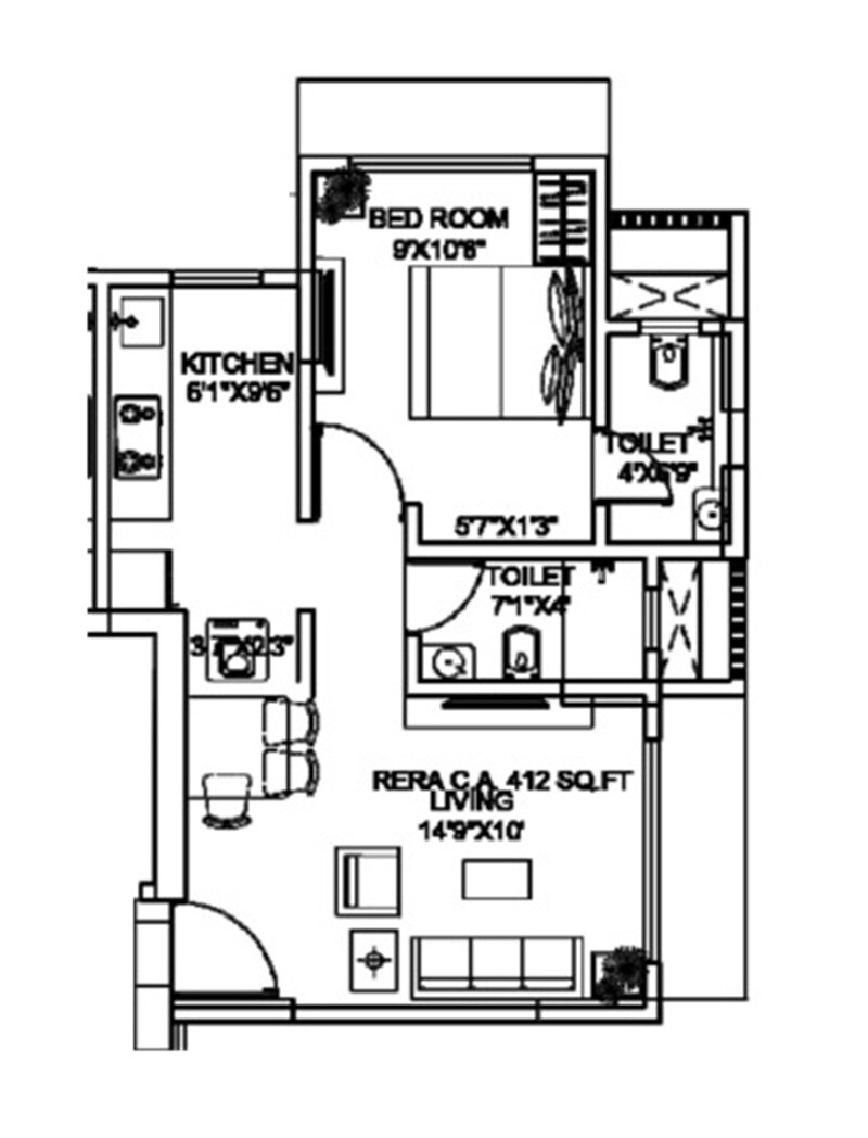 Floor plan of 1 BHK 411 Sq. Ft. Apartment in Nakul Raj, Mumbai