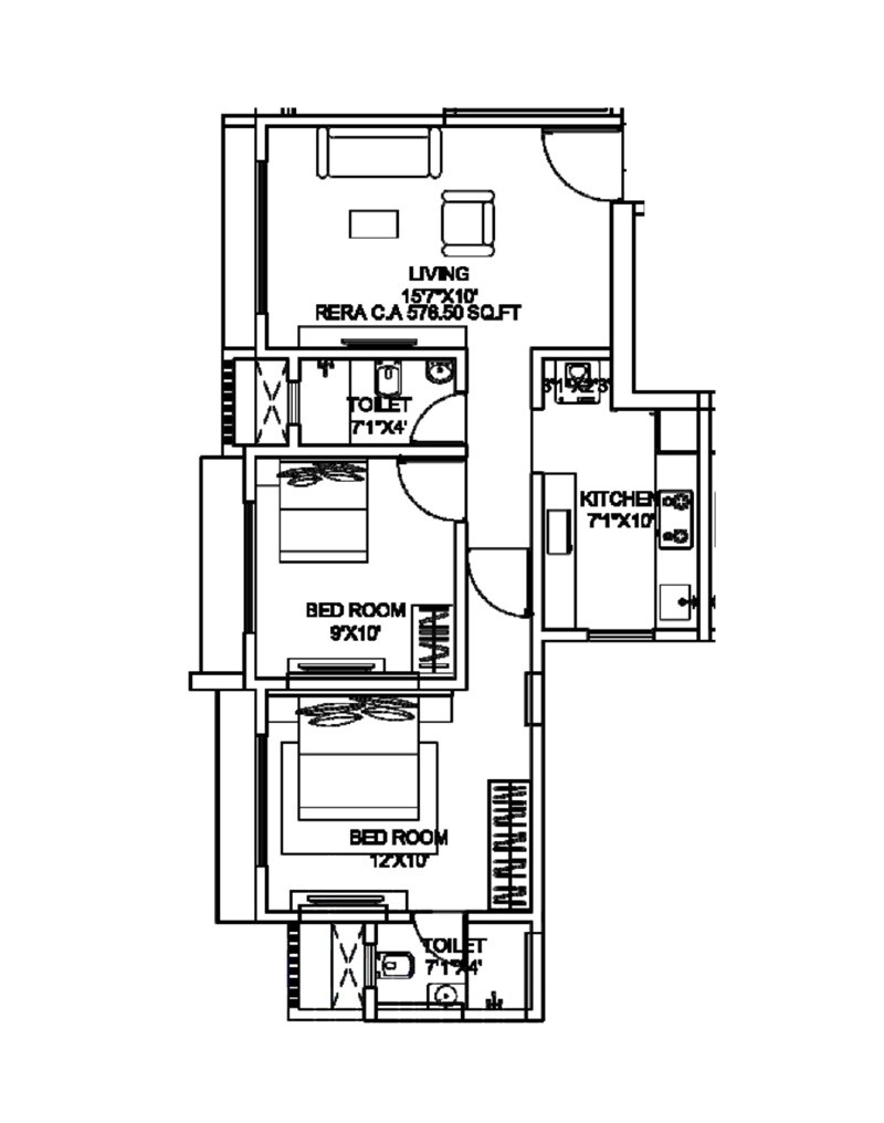 Floor plan of 2 BHK 576 Sq. Ft. Apartment in Nakul Raj, Mumbai