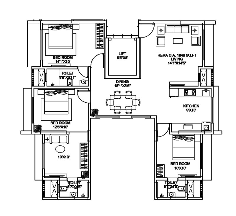 Floor plan of 3 BHK 703 Sq. Ft. Apartment in Nakul Raj, Mumbai