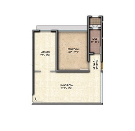 Floor plan of 1 BHK 443 Sq. Ft. Apartment in Naman Regency, Mumbai