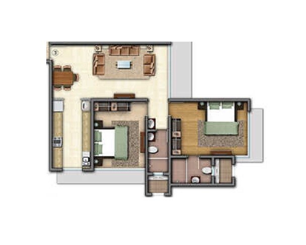 Floor plan of 2 BHK 873 Sq. Ft. Apartment in Naman Regency, Mumbai