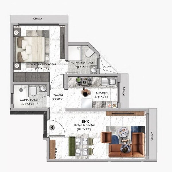 Floor plan of 1 BHK 414 Sq. Ft. Apartment in Naminath Onyx, Mumbai