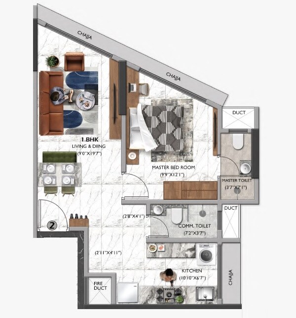 Floor plan of 1 BHK 472 Sq. Ft. Apartment in Naminath Onyx, Mumbai