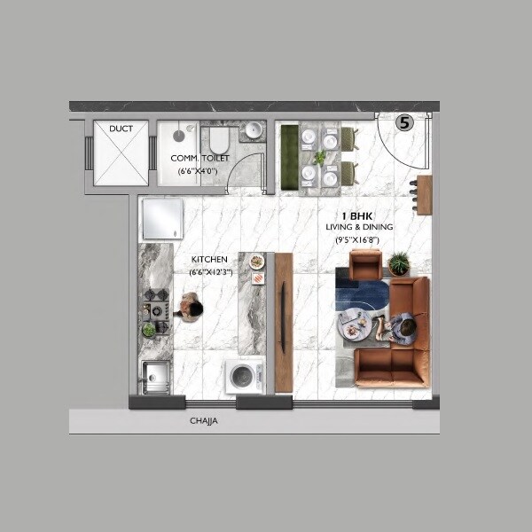 Floor plan of 289 Sq. Ft. Studio in Naminath Onyx, Mumbai