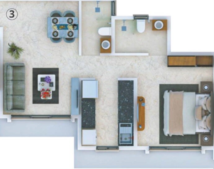 Floor plan of 1 BHK 414 Sq. Ft. Apartment in Namo East Avenue, Mumbai