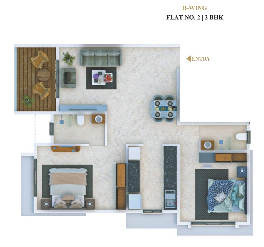 Floor plan of 2 BHK 587 Sq. Ft. Apartment in Namo East Avenue, Mumbai