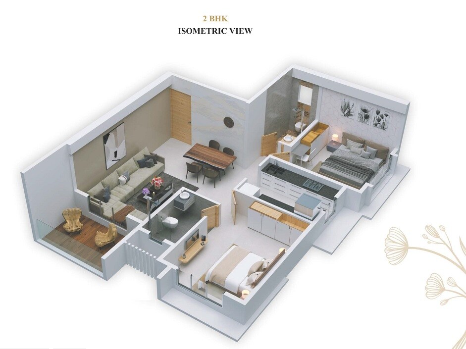 Floor plan of 2 BHK 739 Sq. Ft. Apartment in Namo East Avenue, Mumbai