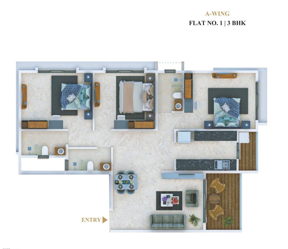Floor plan of 3 BHK 1030 Sq. Ft. Apartment in Namo East Avenue, Mumbai