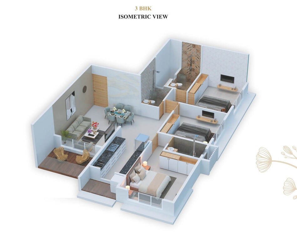 Floor plan of 3 BHK 968 Sq. Ft. Apartment in Namo East Avenue, Mumbai