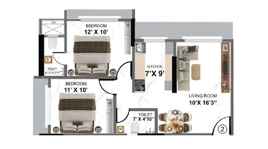 2 BHK 521 Sq. Ft. Apartment