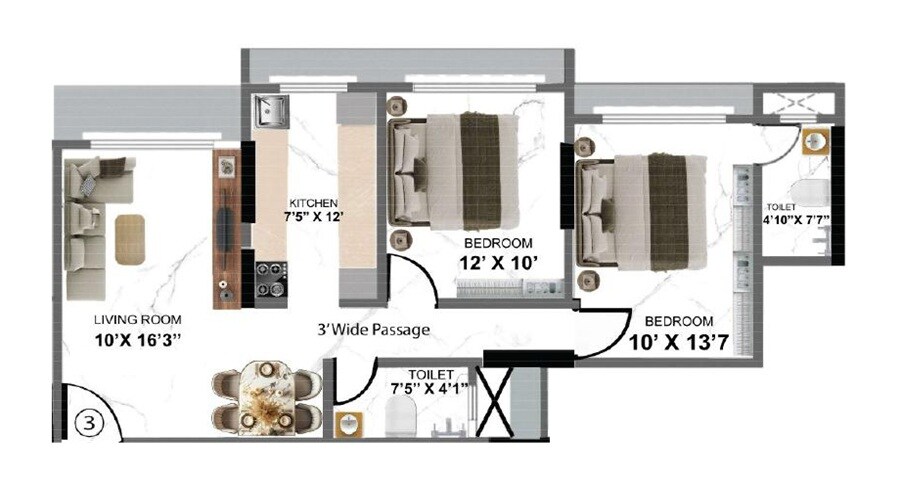 2 BHK 682 Sq. Ft. Apartment