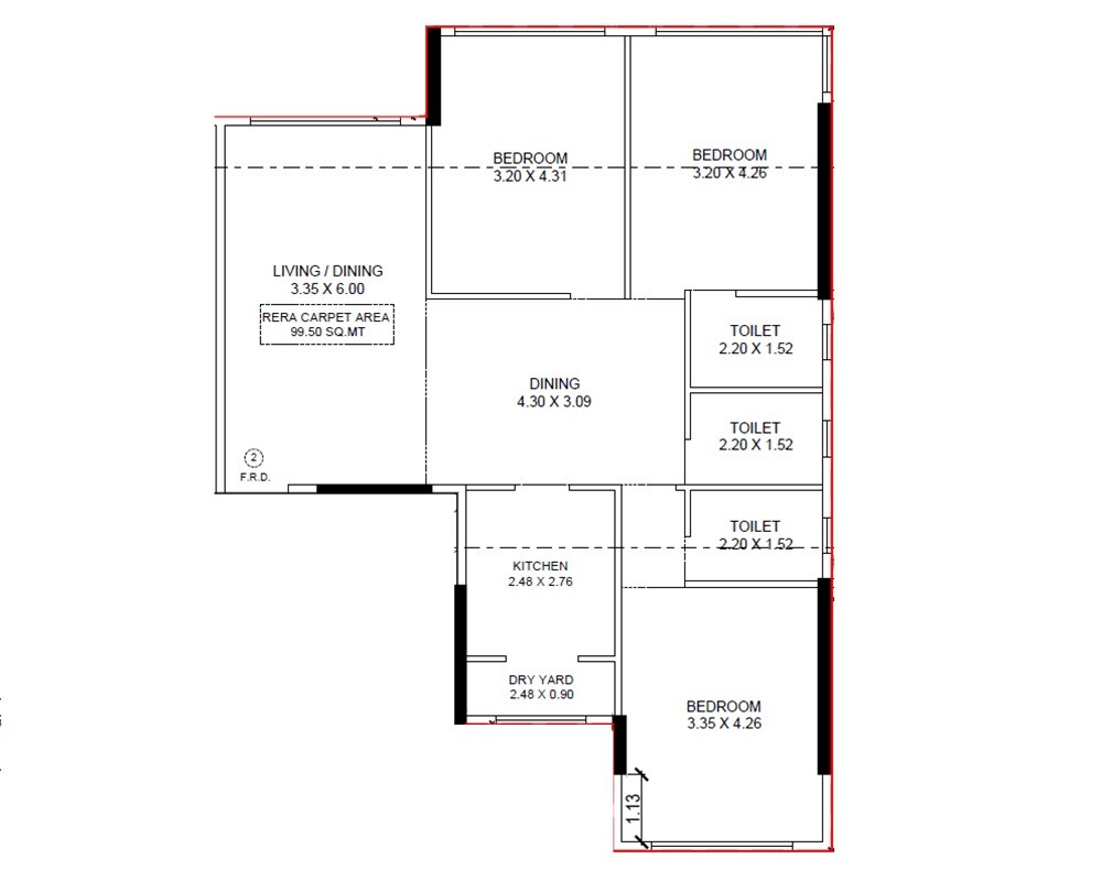 Floor plan of 3 BHK 1071 Sq. Ft. Apartment in Namrata Apartment, Mumbai
