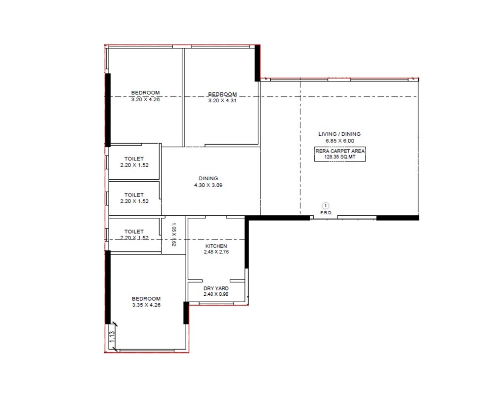 3 BHK 1382 Sq. Ft. Apartment