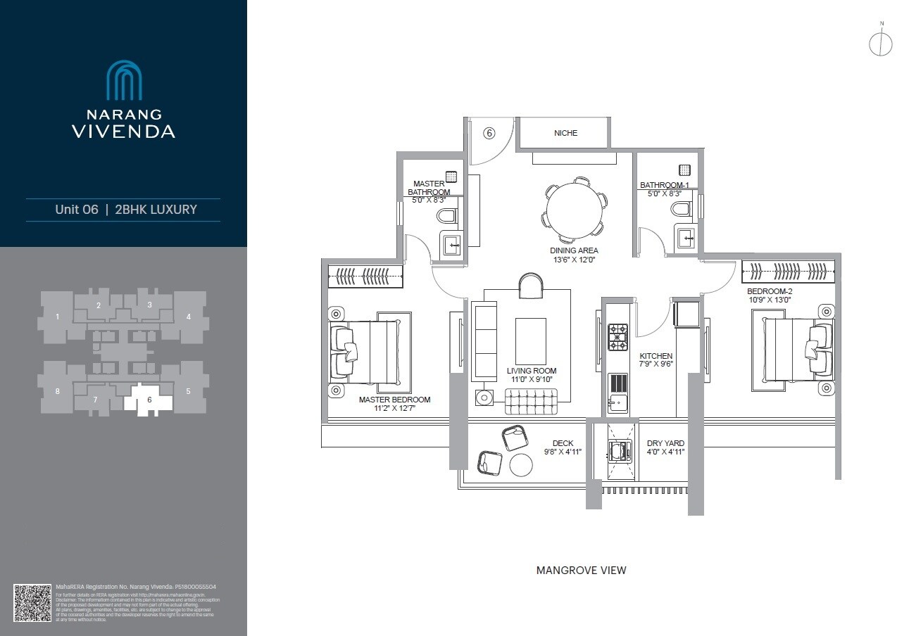 Floor plan of 2 BHK 764 Sq. Ft. Apartment in Narang Vivenda, Mumbai