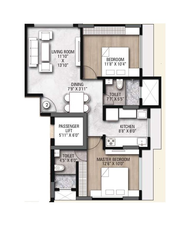 Floor plan of 2 BHK 644 Sq. Ft. Apartment in Narayan Sitaram Residency, Mumbai