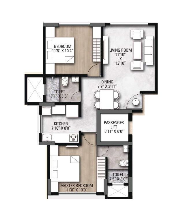Floor plan of 2 BHK 659 Sq. Ft. Apartment in Narayan Sitaram Residency, Mumbai
