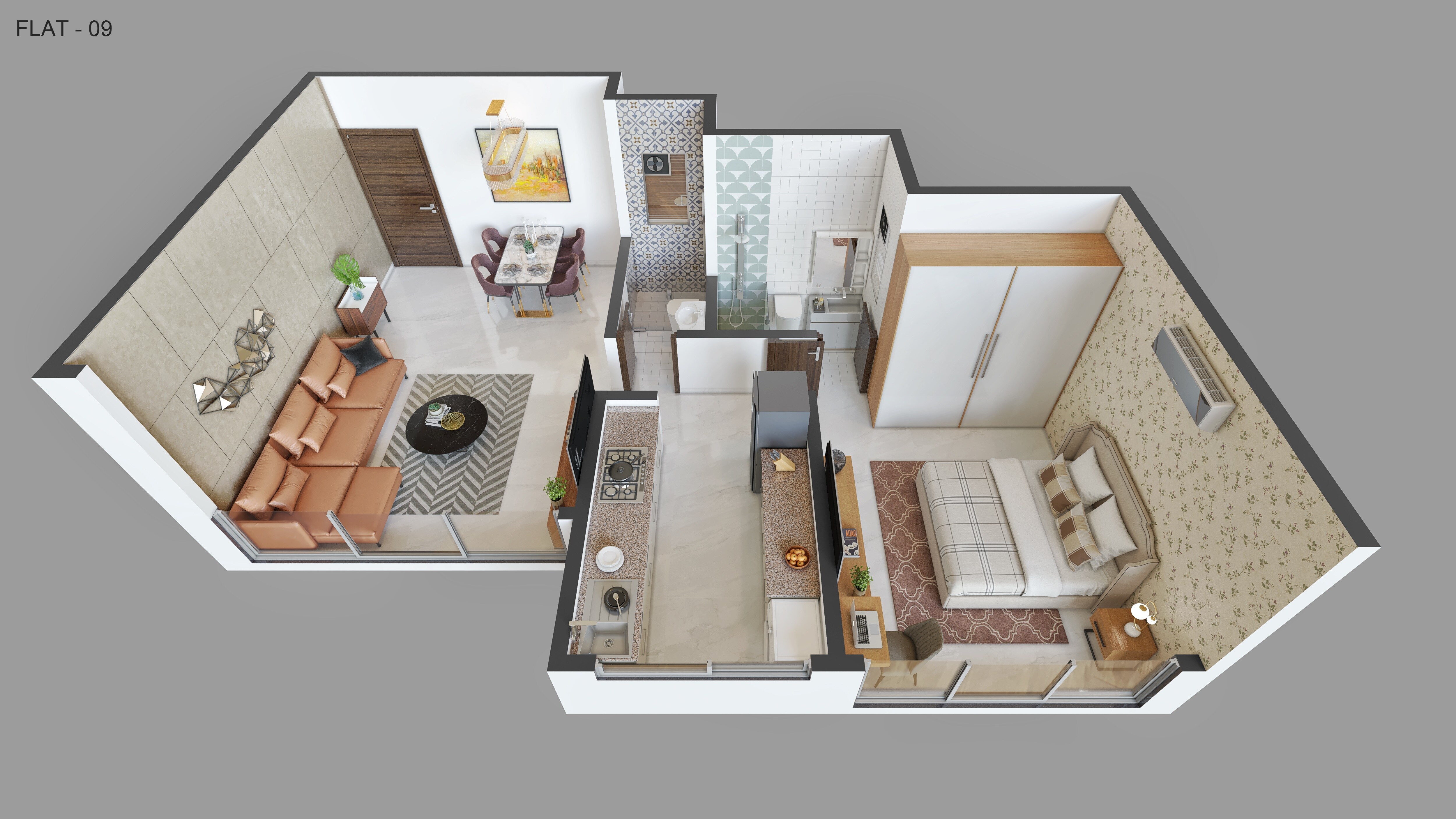 Floor plan of 1 BHK 405 Sq. Ft. Apartment in Natasha Atlantis, Mumbai