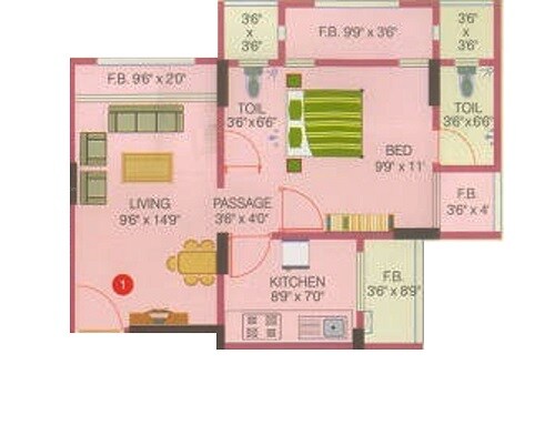 Floor plan of 1 BHK 500 Sq. Ft. Apartment in Natasha Avenue, Mumbai