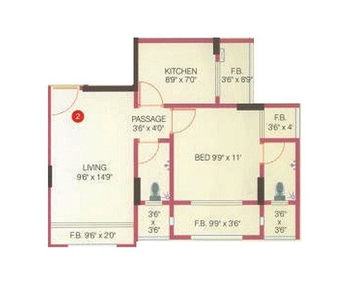 Floor plan of 1 BHK 542 Sq. Ft. Apartment in Natasha Avenue, Mumbai