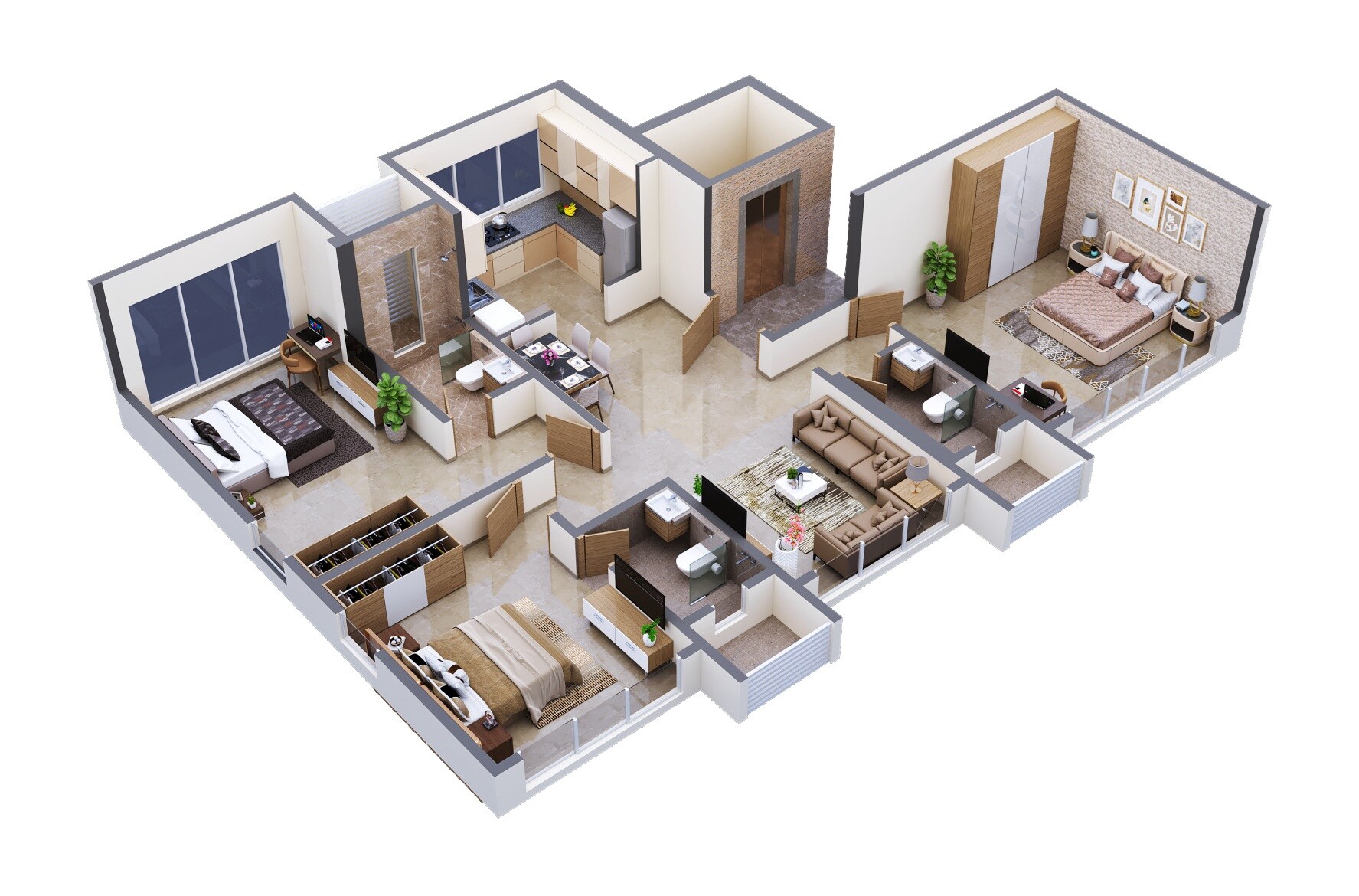Floor plan of 3 BHK 1005 Sq. Ft. Apartment in Natu 9 Bhalchandra, Mumbai