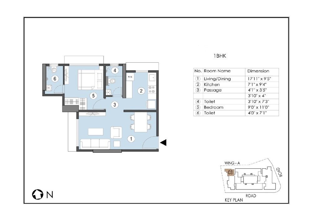 Floor plan of 1 BHK 425 Sq. Ft. Apartment in Naumi Shresht, Mumbai