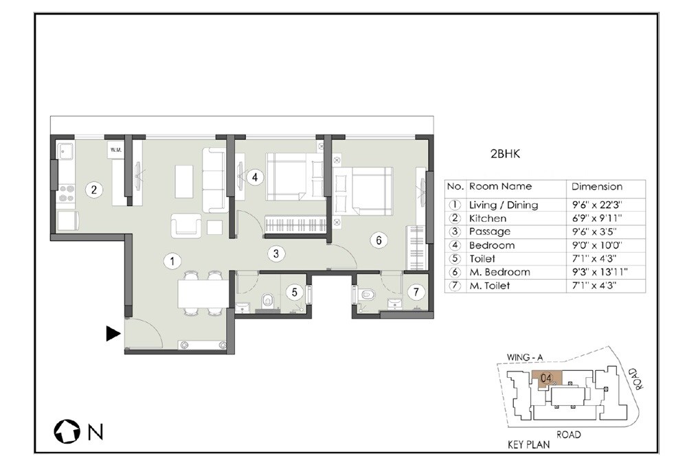 Floor plan of 2 BHK 515 Sq. Ft. Apartment in Naumi Shresht, Mumbai
