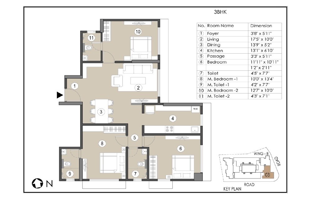Floor plan of 3 BHK 990 Sq. Ft. Apartment in Naumi Shresht, Mumbai