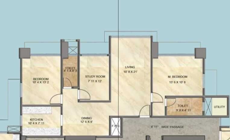 Floor plan of 3 BHK Apartment - 918 sq. ft. in Navdhan Terraces, Mumbai