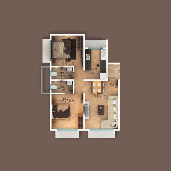 1 BHK 369 Sq. Ft. Apartment