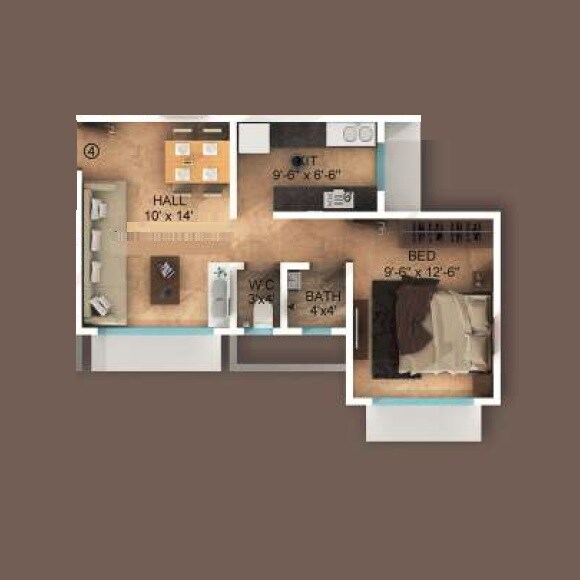 Floor plan of 1 BHK 430 Sq. Ft. Apartment in Navkar Ashray, Mumbai