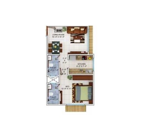 Floor plan of 1 BHK Apartment - 338 sq. ft. in Navkar Atlantis, Mumbai