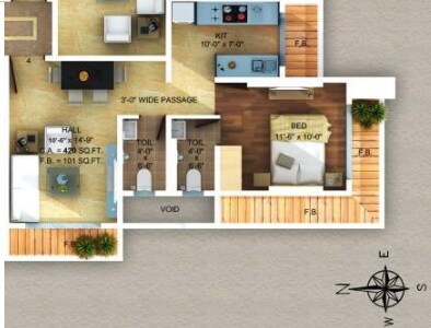 Floor plan of 1 BHK 372 Sq. Ft. Apartment in Navkar Bhagyayog, Mumbai