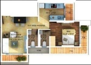Floor plan of 1 BHK 420 Sq. Ft. Apartment in Navkar Bhagyayog, Mumbai