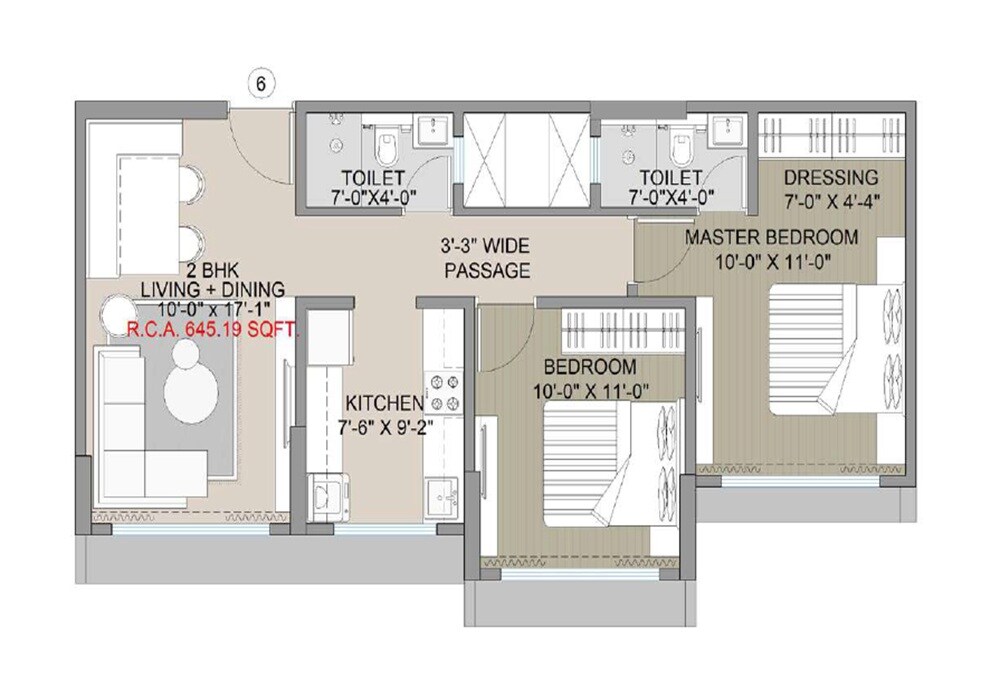 Floor plan of 2 BHK 645 Sq. Ft. Apartment in Navkar Elegance, Mumbai