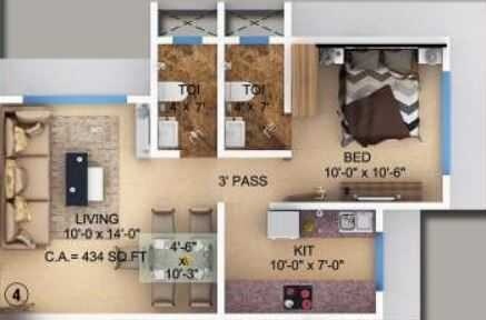 Floor plan of 1 BHK 428 Sq. Ft. Apartment in Navkar Manisha, Mumbai