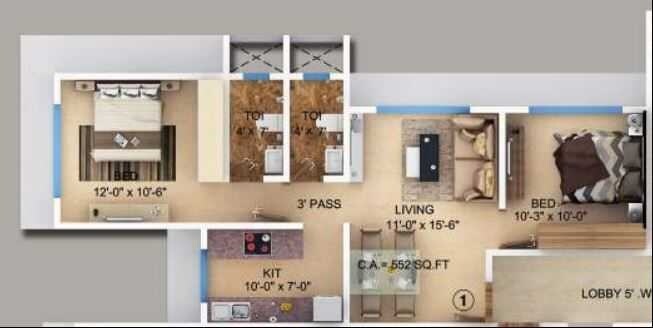 Floor plan of 2 BHK 530 Sq. Ft. Apartment in Navkar Manisha, Mumbai