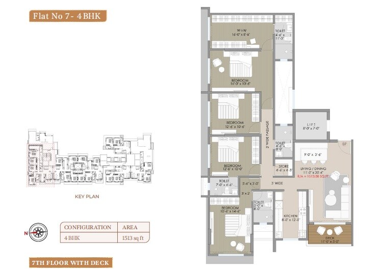 Floor plan of 4 BHK 1513 Sq. Ft. Apartment in Navkar Palace, Mumbai