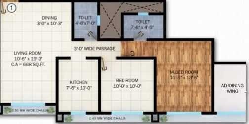 Floor plan of 2 BHK 695 Sq. Ft. Apartment in Navkar Panchavati Greens, Mumbai