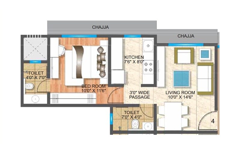 Floor plan of 1 BHK 270 Sq. Ft. Apartment in Navkar Royal Greens, Mumbai