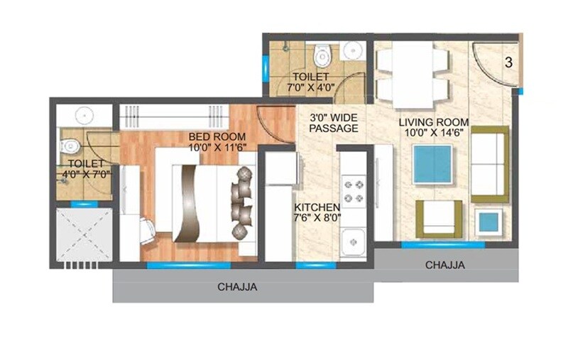 Floor plan of 1 BHK 430 Sq. Ft. Apartment in Navkar Royal Greens, Mumbai