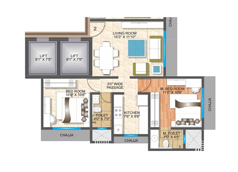 Floor plan of 2 BHK 549 Sq. Ft. Apartment in Navkar Royal Greens, Mumbai