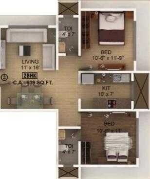 Floor plan of 2 BHK 757 Sq. Ft. Apartment in Navkar Sajag, Mumbai