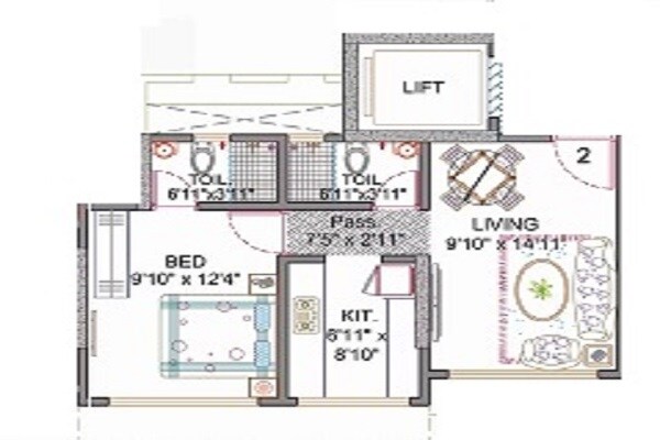 Floor plan of 1 BHK 432 Sq. Ft. Apartment in Navkar Shankeshwar Apartments, Mumbai