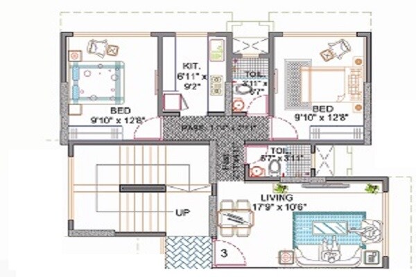 Floor plan of 2 BHK 478 Sq. Ft. Apartment in Navkar Shankeshwar Apartments, Mumbai