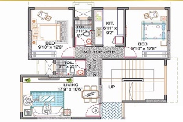 Floor plan of 2 BHK 864 Sq. Ft. Apartment in Navkar Shankeshwar Apartments, Mumbai