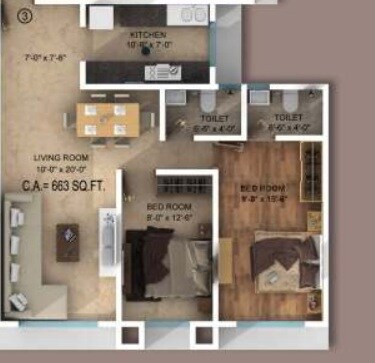 Floor plan of 2 BHK 662 Sq. Ft. Apartment in Navkar Shanti Vijay, Mumbai