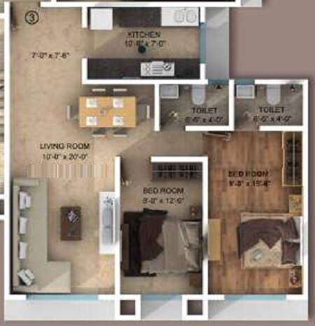 Floor plan of 2 BHK 662 Sq. Ft. Apartment in Navkar Shantivijay, Mumbai