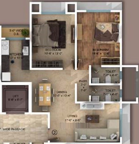 2 BHK 713 Sq. Ft. Apartment