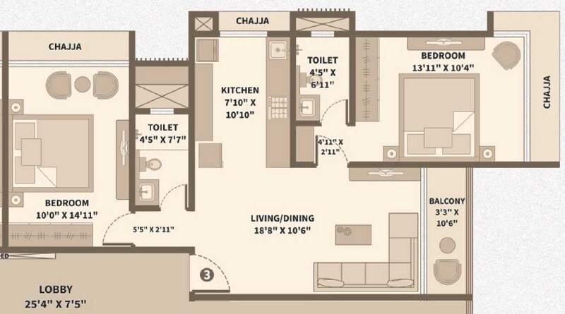 2 BHK 732 Sq. Ft. Apartment